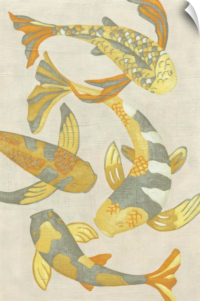 Contemporary painting of a gold koi fish against a neutral background.