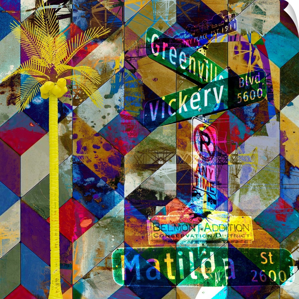 Contemporary collage style artwork using bright colors.