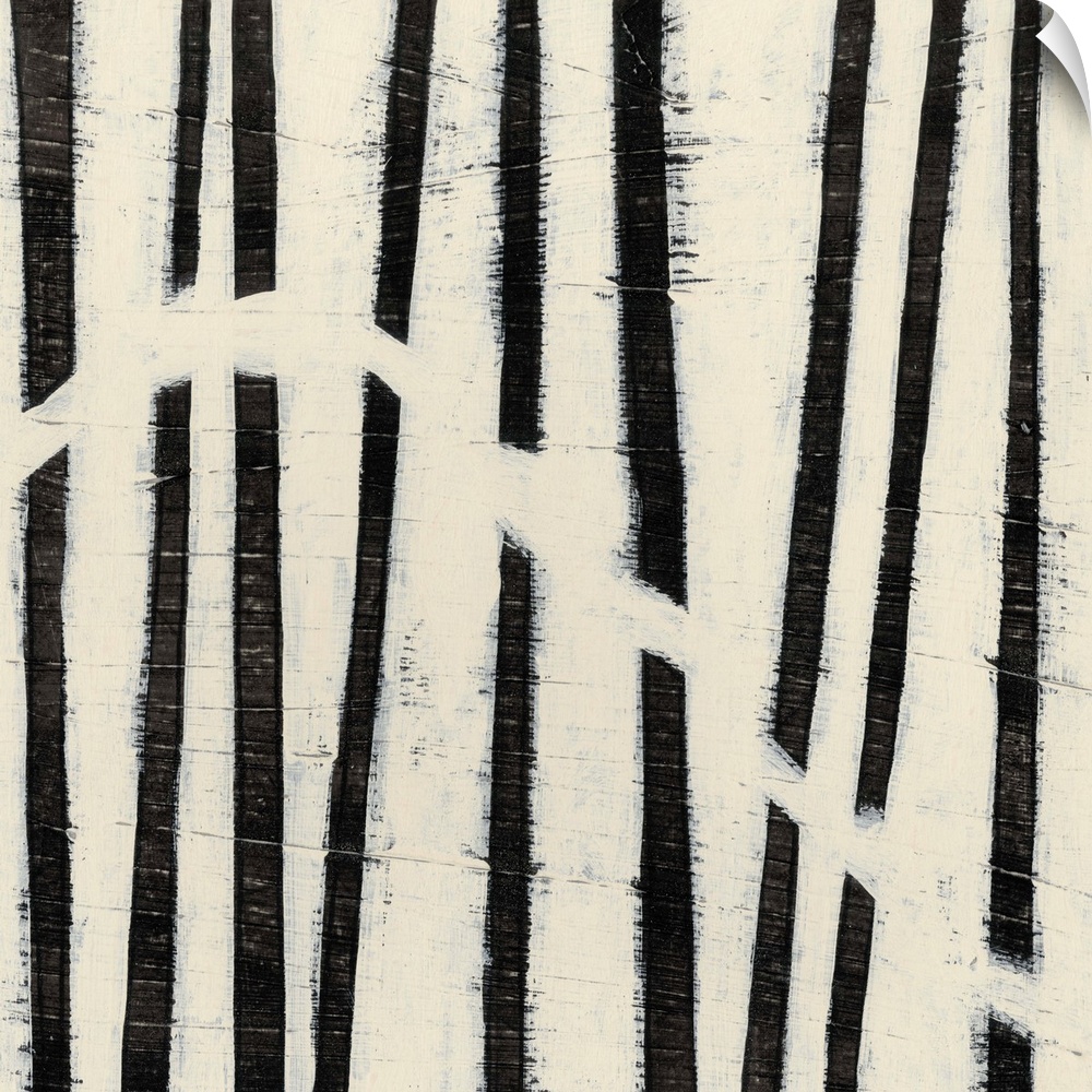 Black and white abstract artwork made of parallel lines.