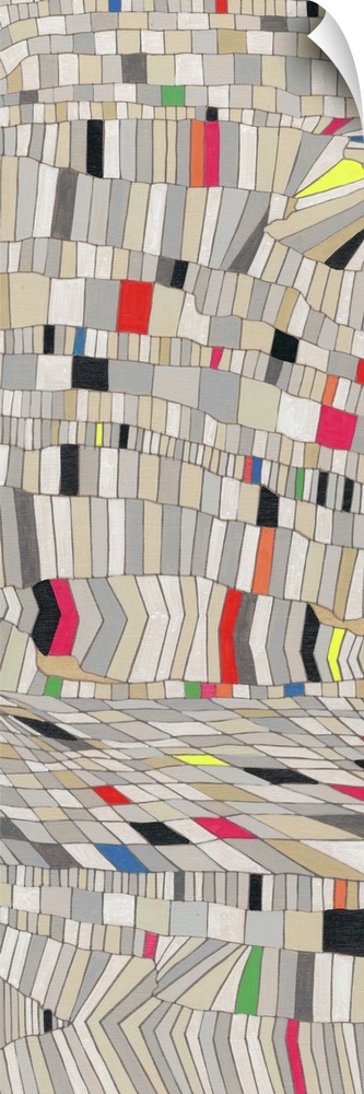 Abstract artwork of layers of colorful blocks.