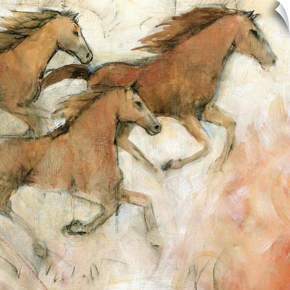 Contemporary painting of galloping horses.