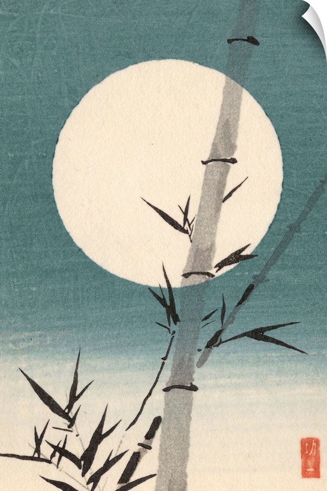 Eastern art of a bamboo culm against the moon.