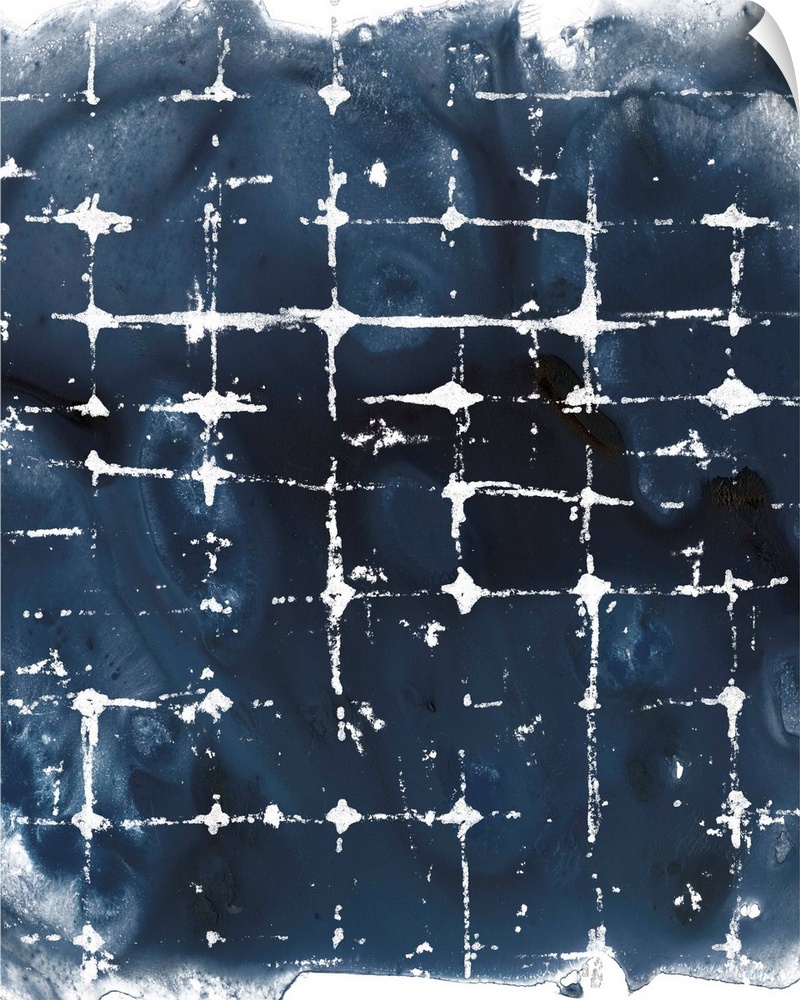 Decorative abstract artwork with a design in indigo and white.
