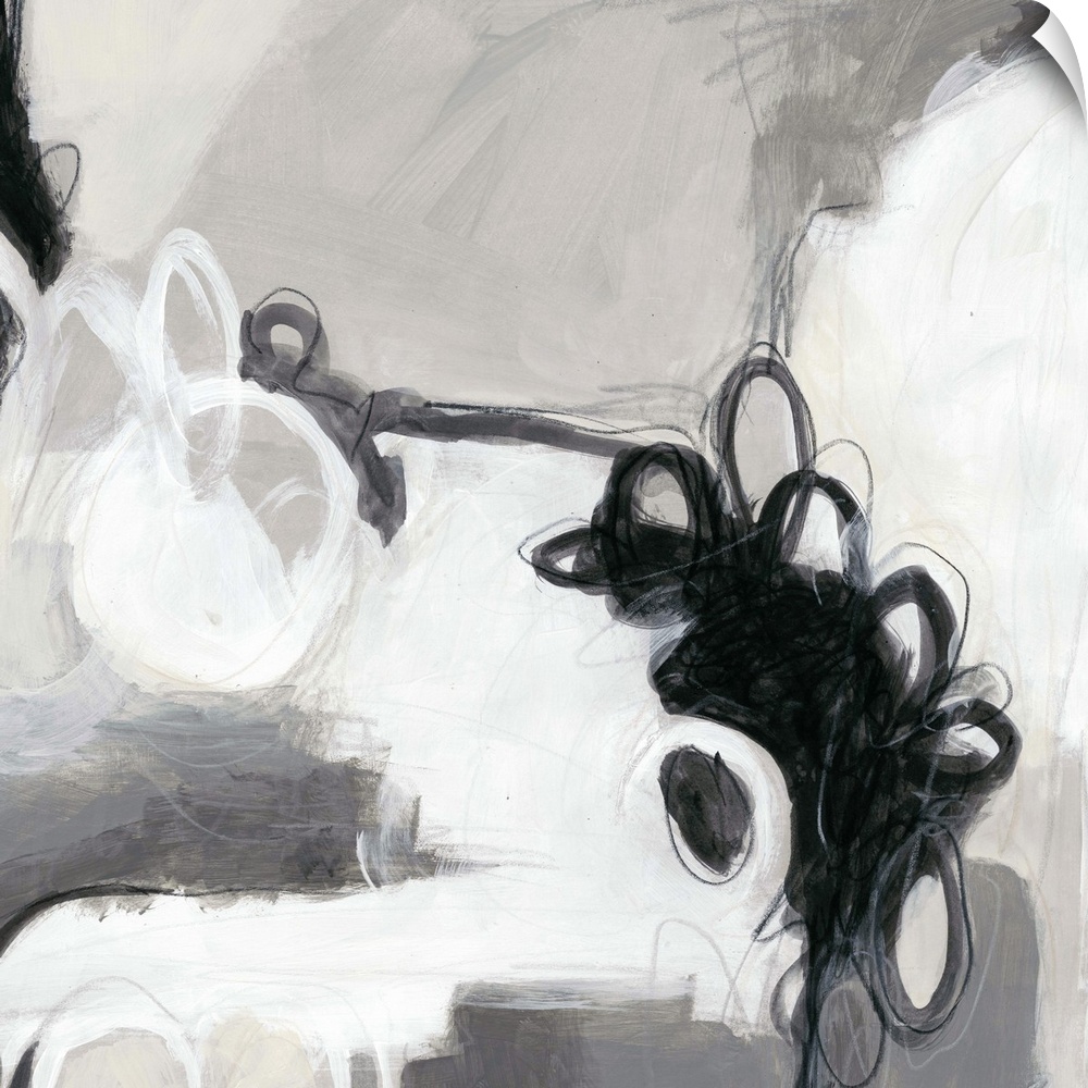 Abstract painting in black and white shades.