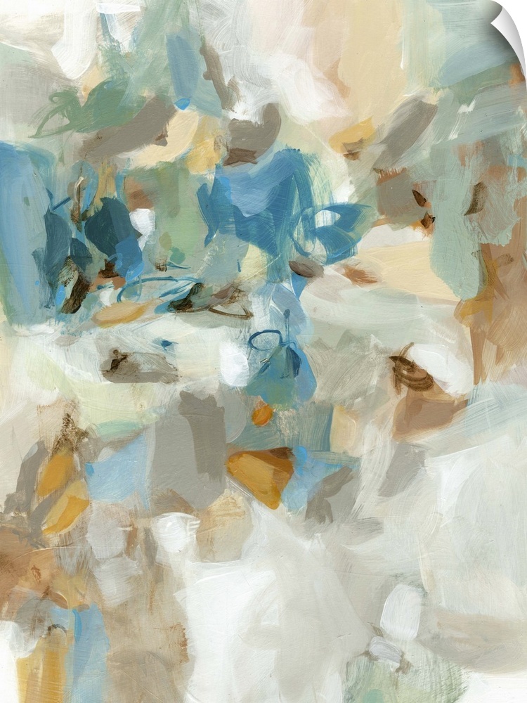 A contemporary abstract panting of a grouping of pale muted tones.