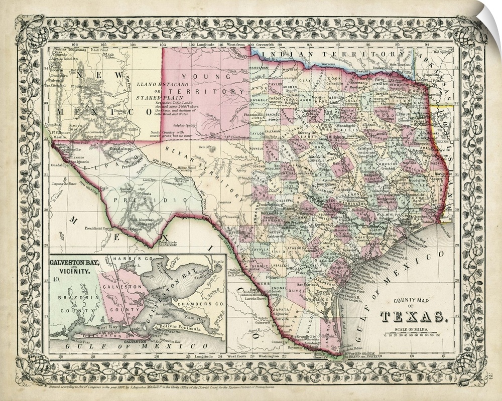 Vintage map of the state of Texas.