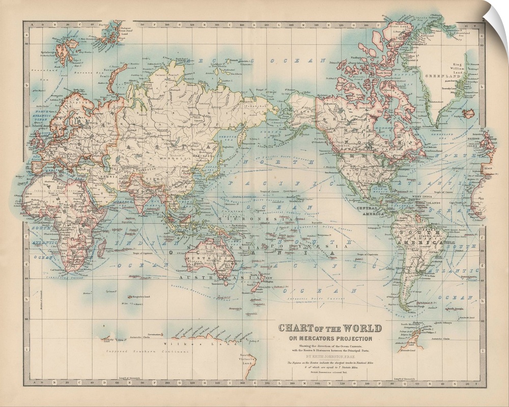 Vintage map of the world on Mercators Projection.