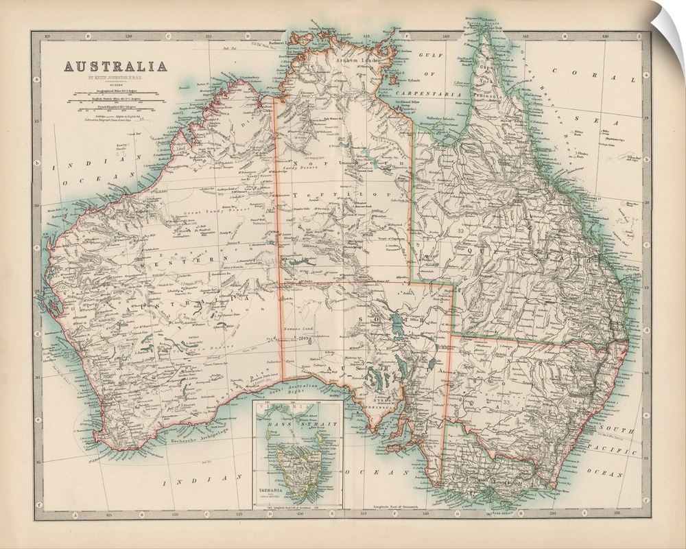 Vintage map of the continent of Australia.