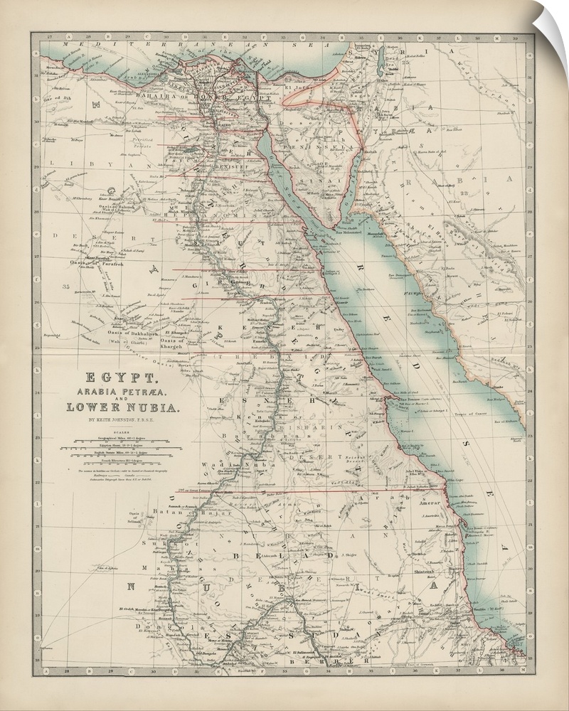 Vintage map of the country of Egypt.
