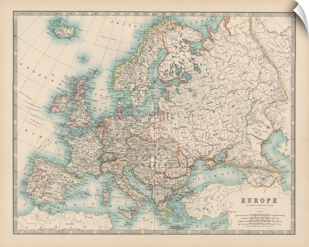 Vintage map of the continent of Europe.