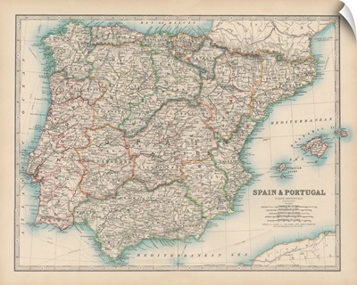 Johnstons Map of Spain  Portugal