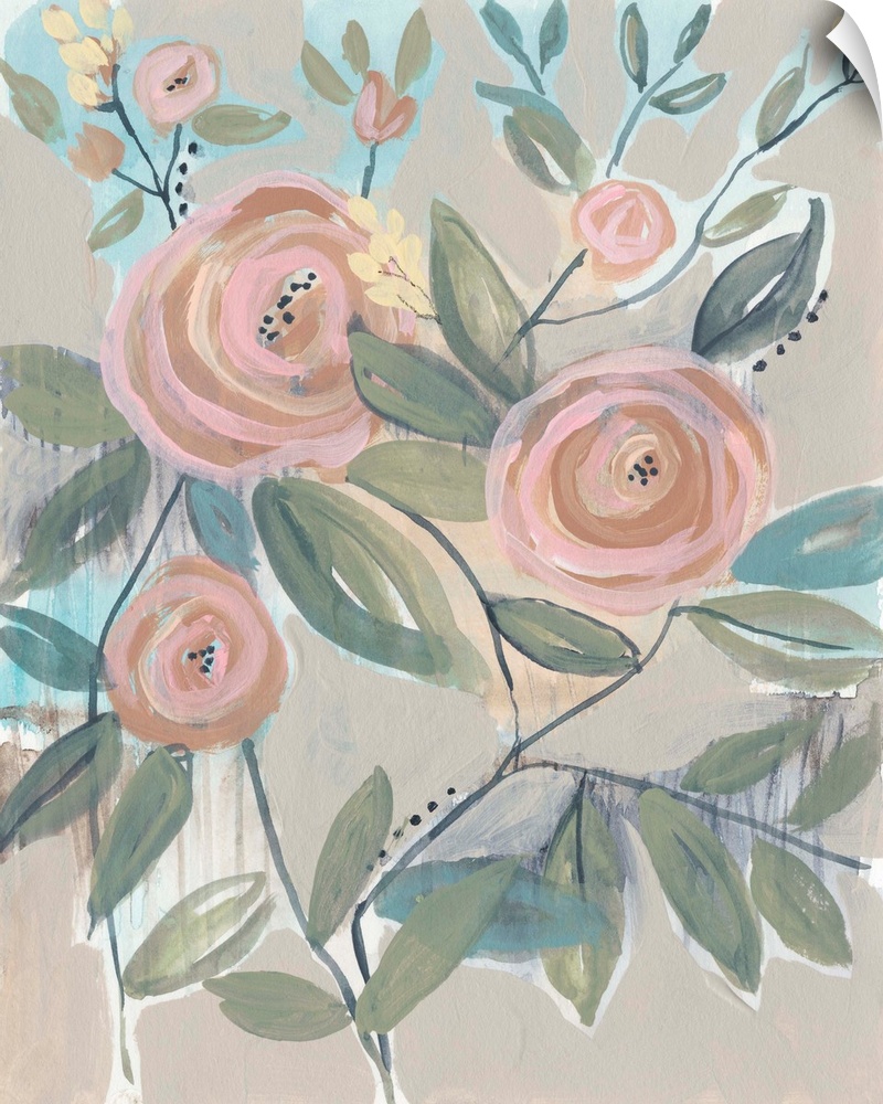 Contemporary abstract florals in muted tones.