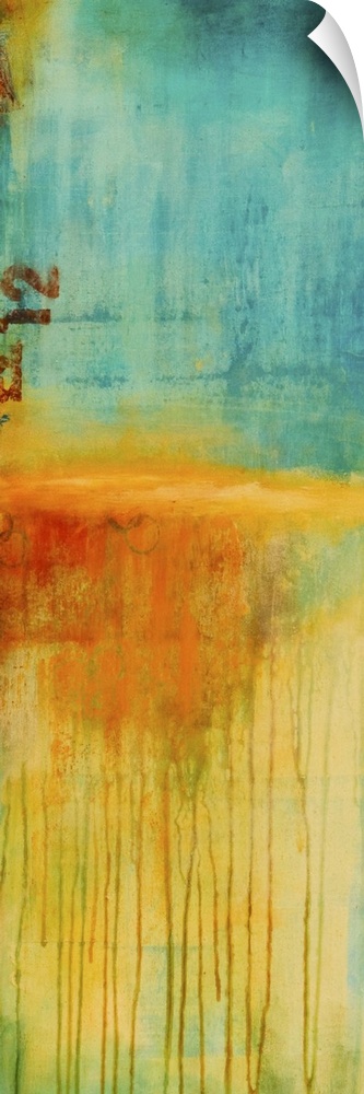 Vertical contemporary painting of an abstract landscape, recalling thoughts of summer on the beach.