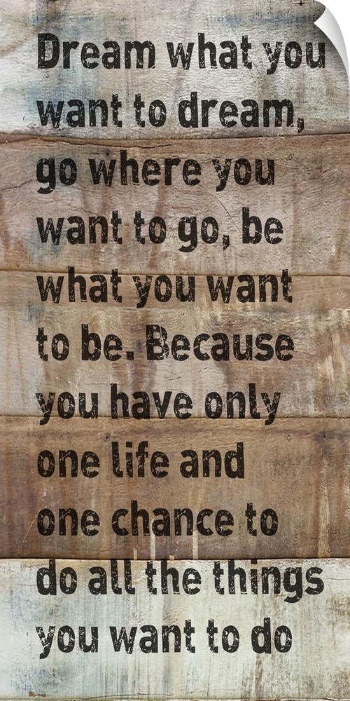 "Dream what you want to dream, go where you want to go, be what you want to be.  Because you have only one life and one ch...