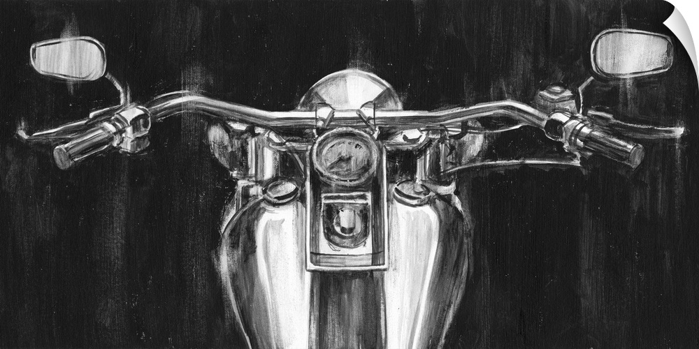 Contemporary painting of a motorcycle's handlebars.