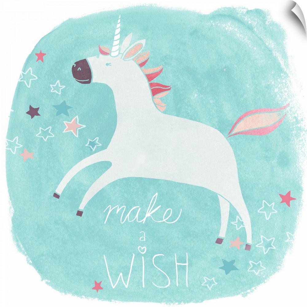 This endearing decor blue watercolor background with the words: Make a wish.