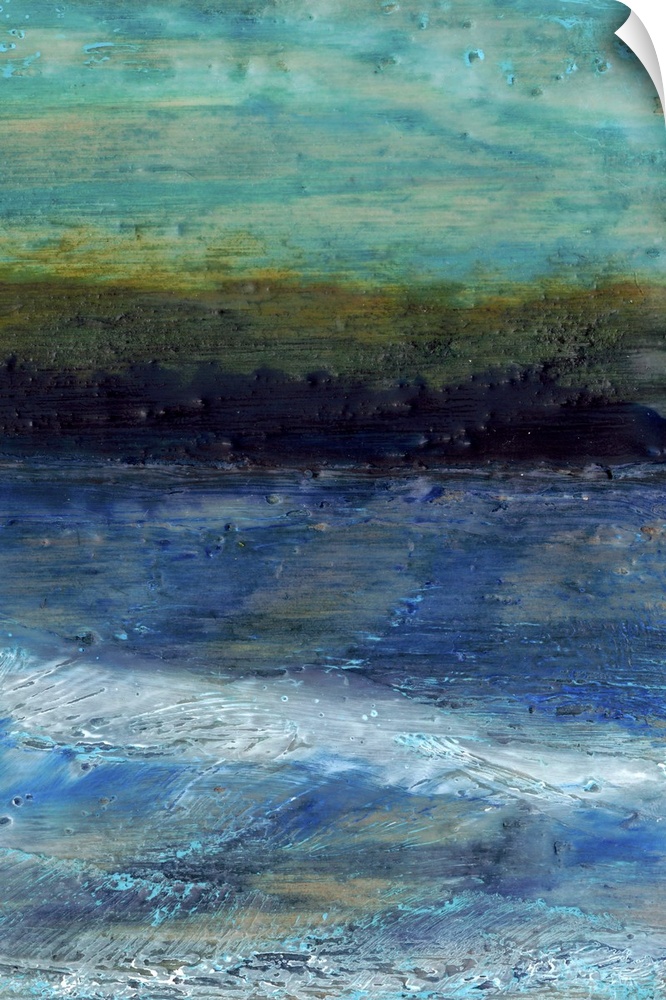 Contemporary painting of a stormy sea with a dark horizon.