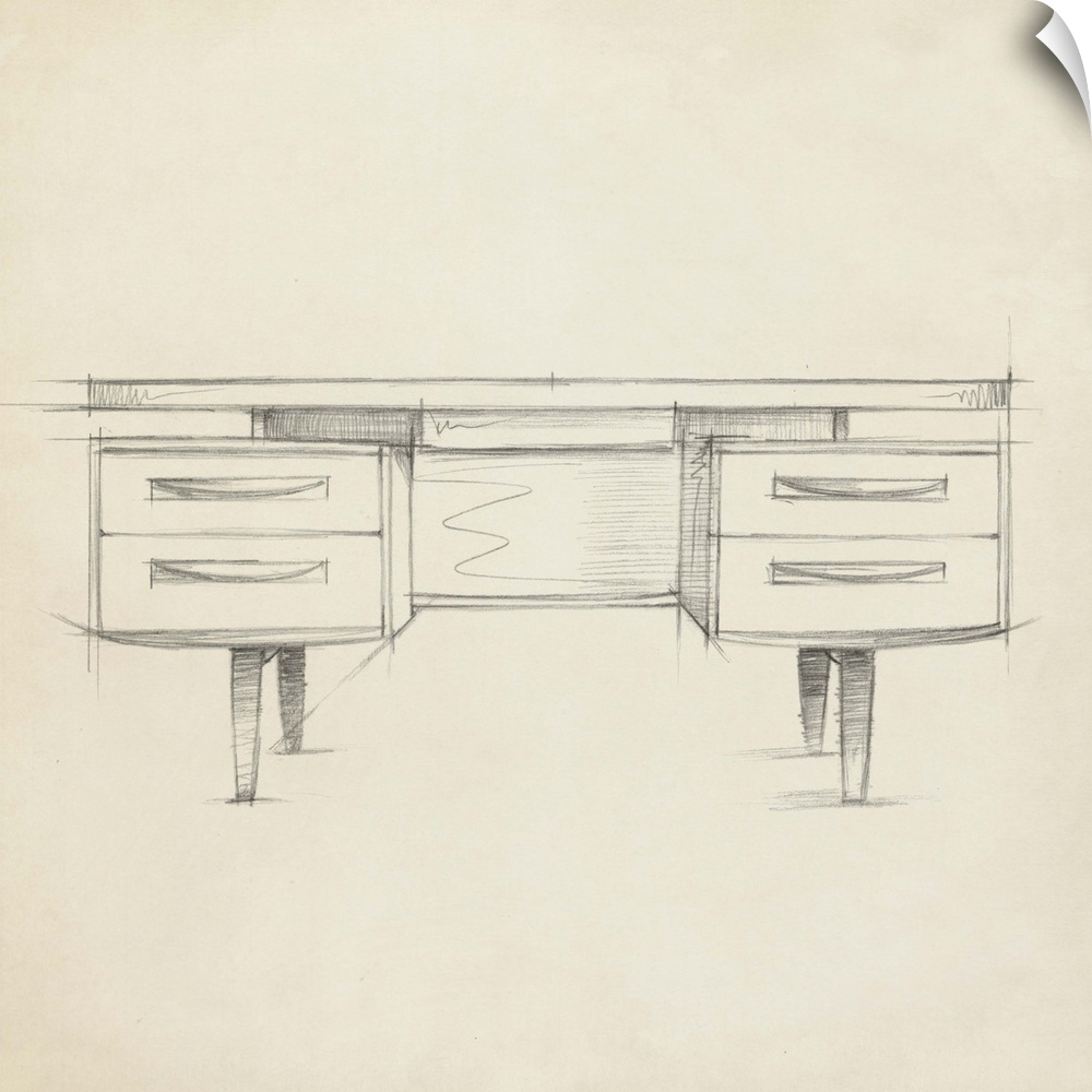 Industrial design diagram of a stylish desk.