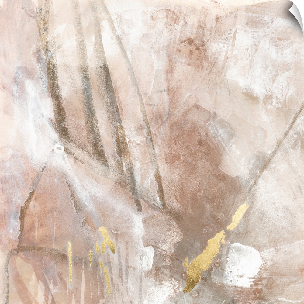 A soft, feminine contemporary abstract in earthy shades of pink with grey and gold accents. This would look beautiful in a...