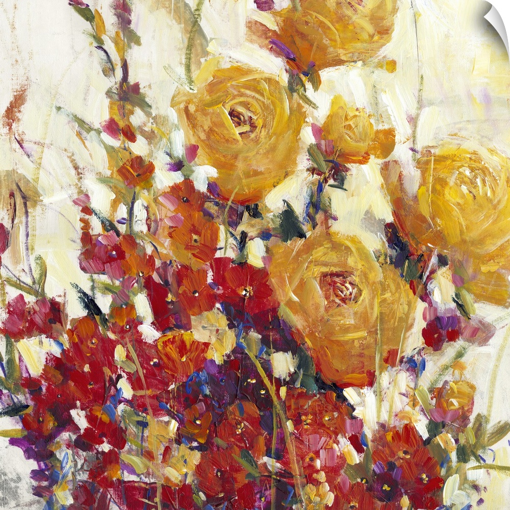 Colorful contemporary painting of a vibrant flowers.