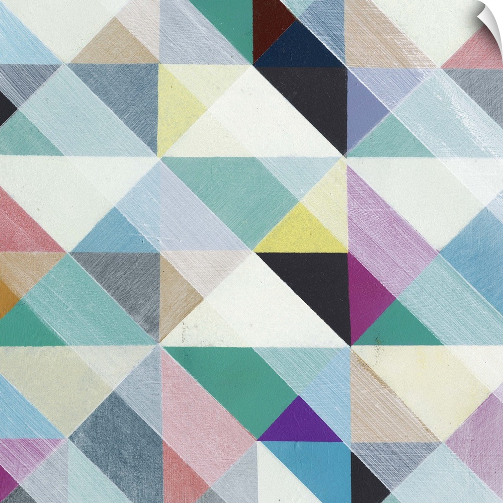 Contemporary colorful patterned artwork using geometric shapes.