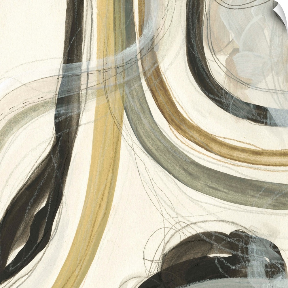 Abstract artwork in earth tones with curving lines.