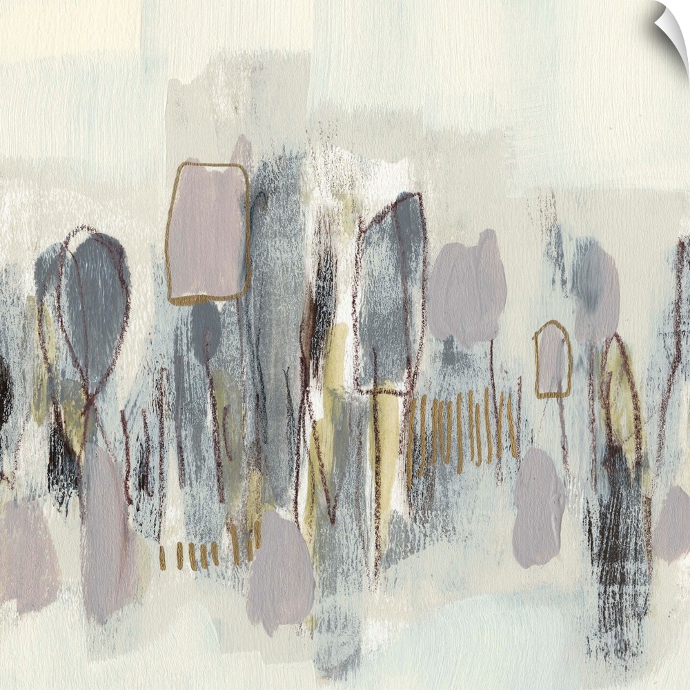 Neutral-toned contemporary painting of abstract shapes.