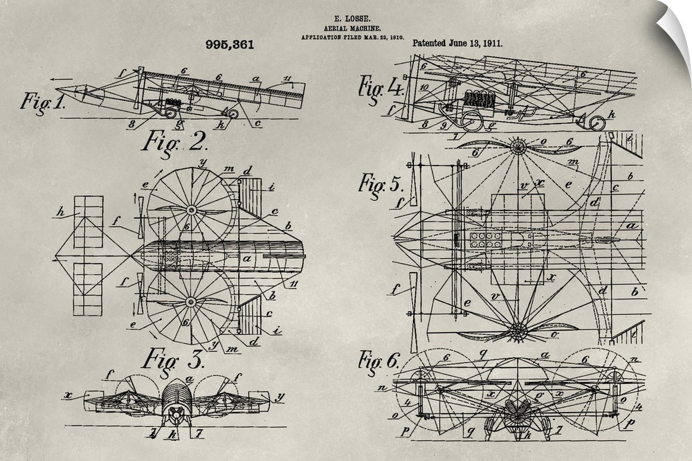 Vintage patent illustration of an aerial machine.