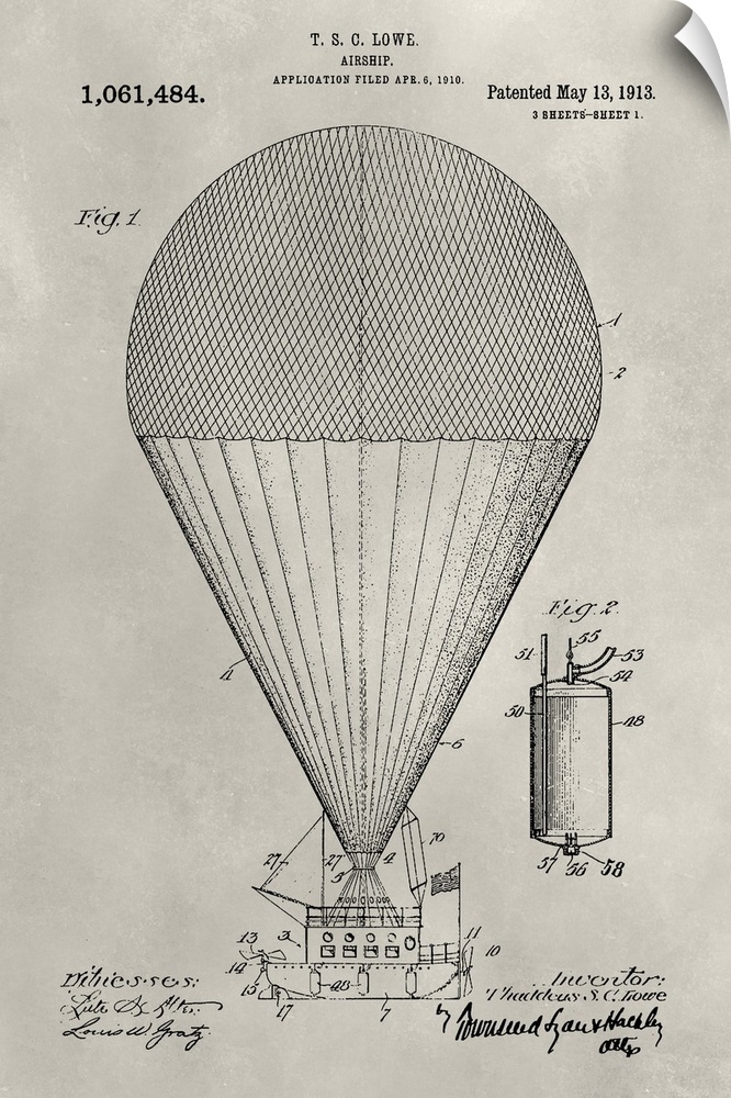 Vintage patent illustration of a hot air balloon.