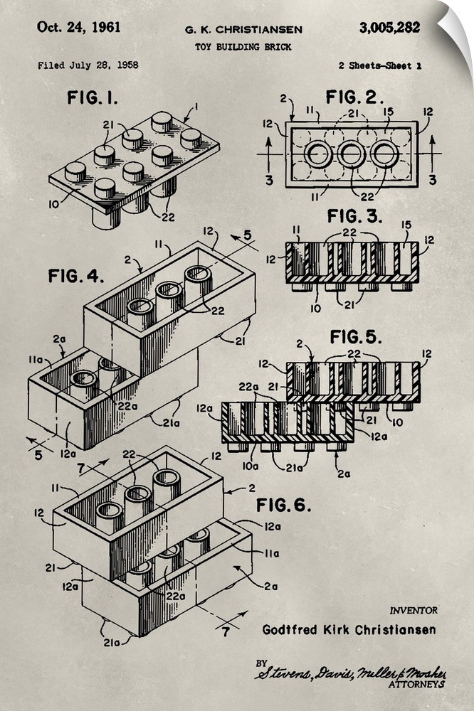 Vintage patent illustration of a lego.