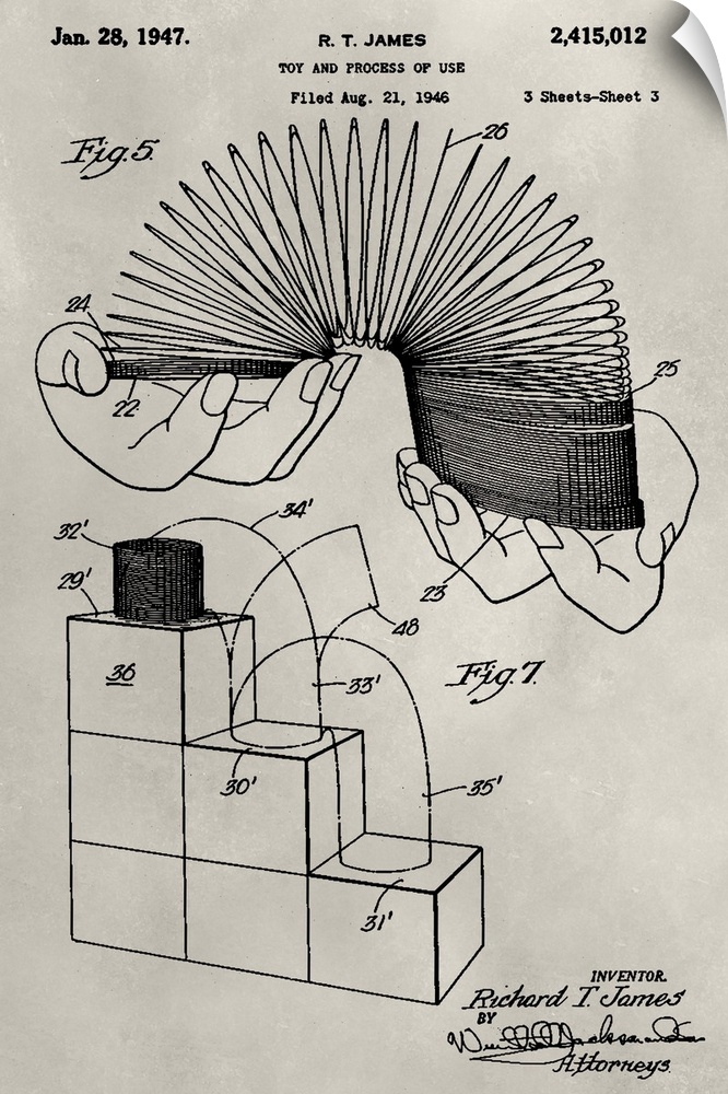Vintage patent illustration of a slinky.