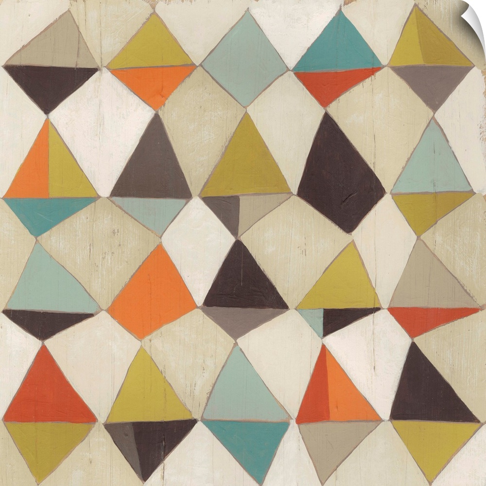 Contemporary home decor art of a geometric pattern using muted colors.