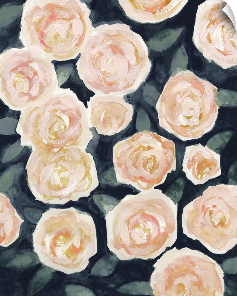 Contemporary painting of peach-colored flowers.