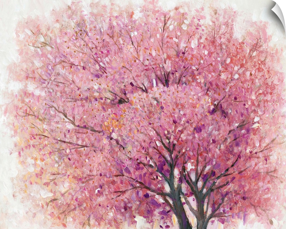 Painting of a pink cherry blossom tree.