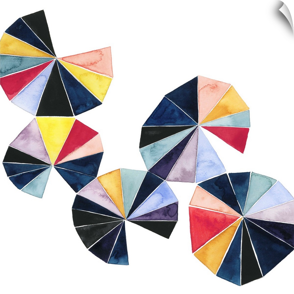 Square decor with colorful pinwheels that look like umbrellas on a white background.