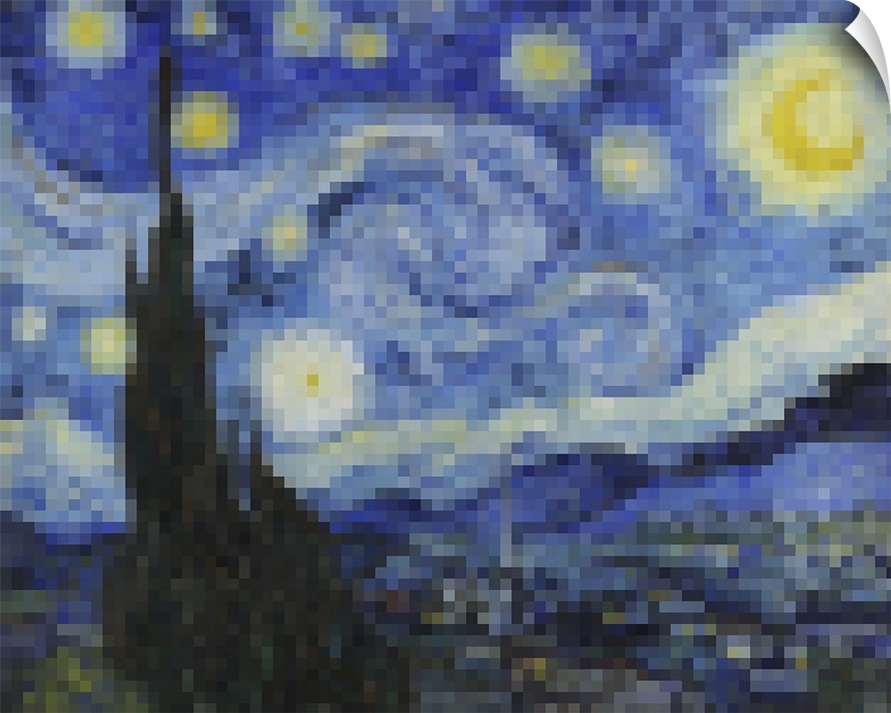 A modern rendering of the Van Gogh classic painting, rendered in pixel format