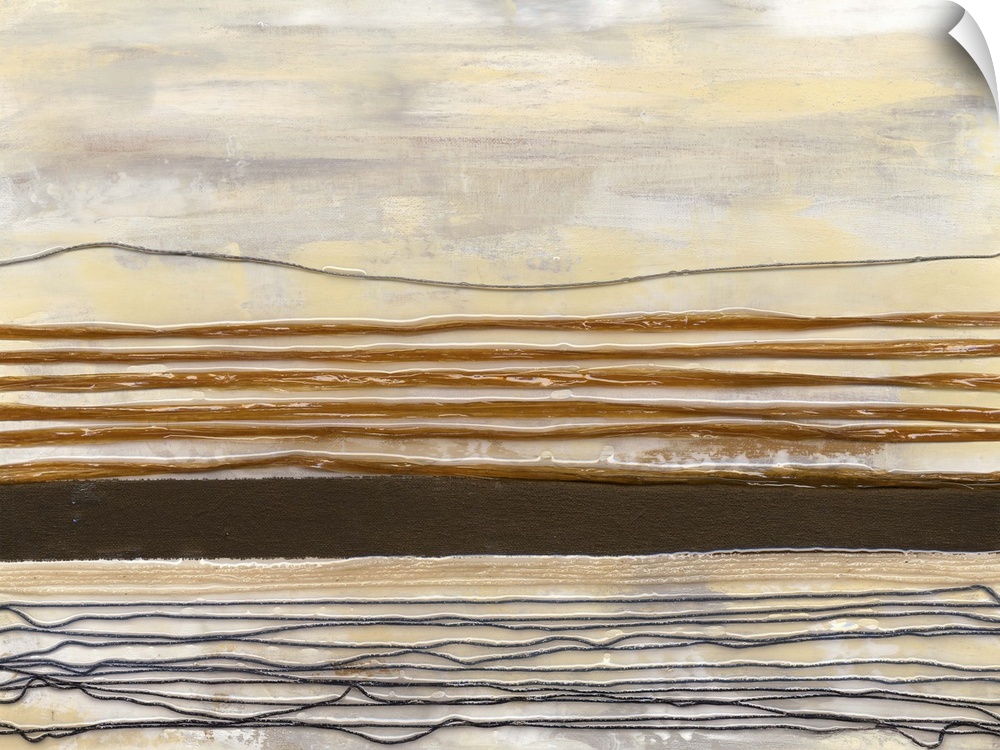 Contemporary abstract painting using horizontal stripes and earth tones with a rustic feel.