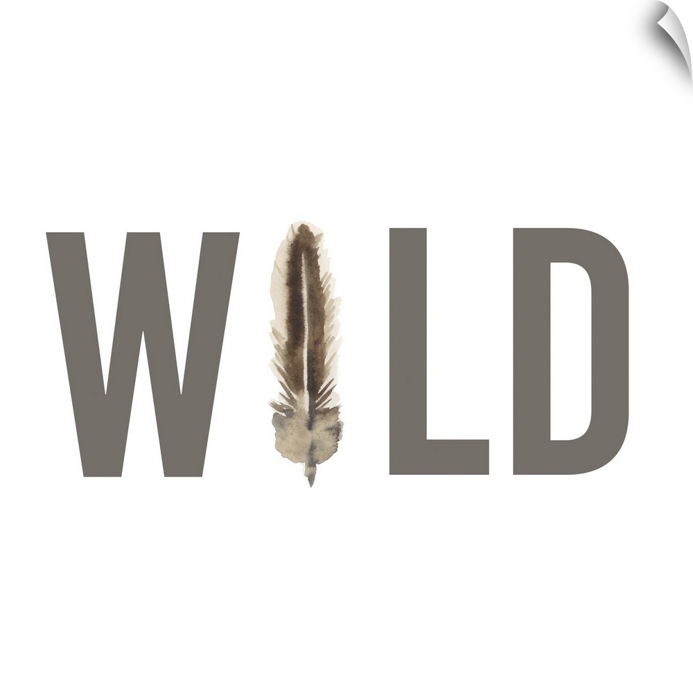 WILD written in grey with a watercolored feather representing the 'I'