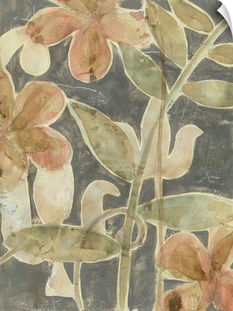 Contemporary floral painting reminiscent of the fresco technique.