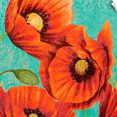 Red Poppies on Teal II