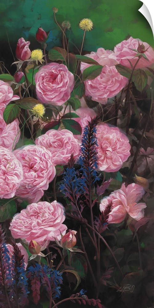 Contemporary painting of vibrant garden flowers.