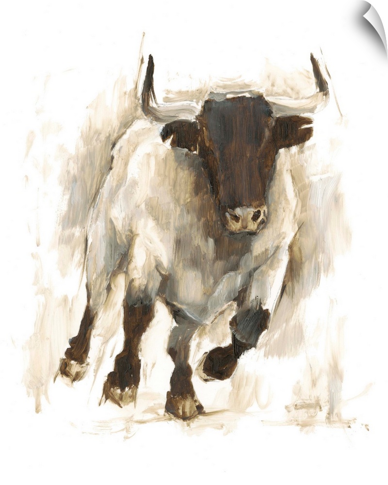 Contemporary portrait of bull in various brown hues.