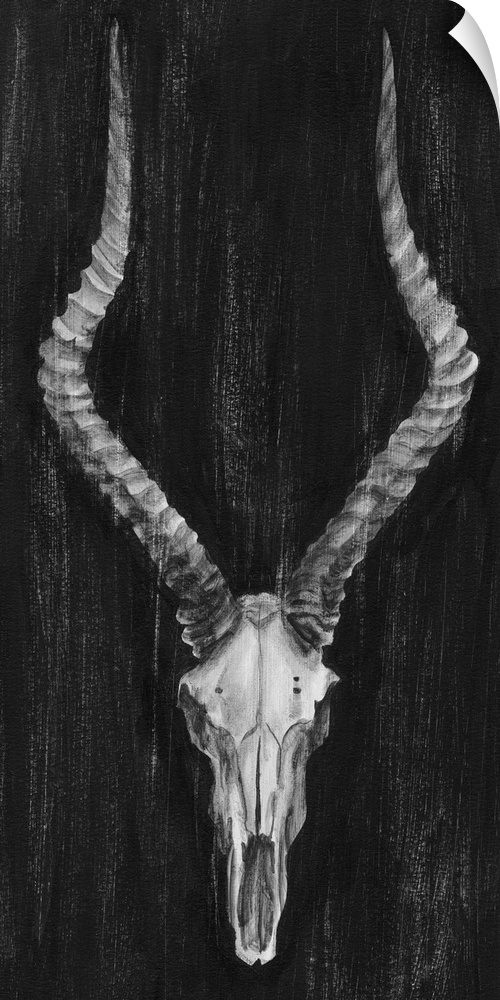 Contemporary artwork of an antelope skull with large horns.