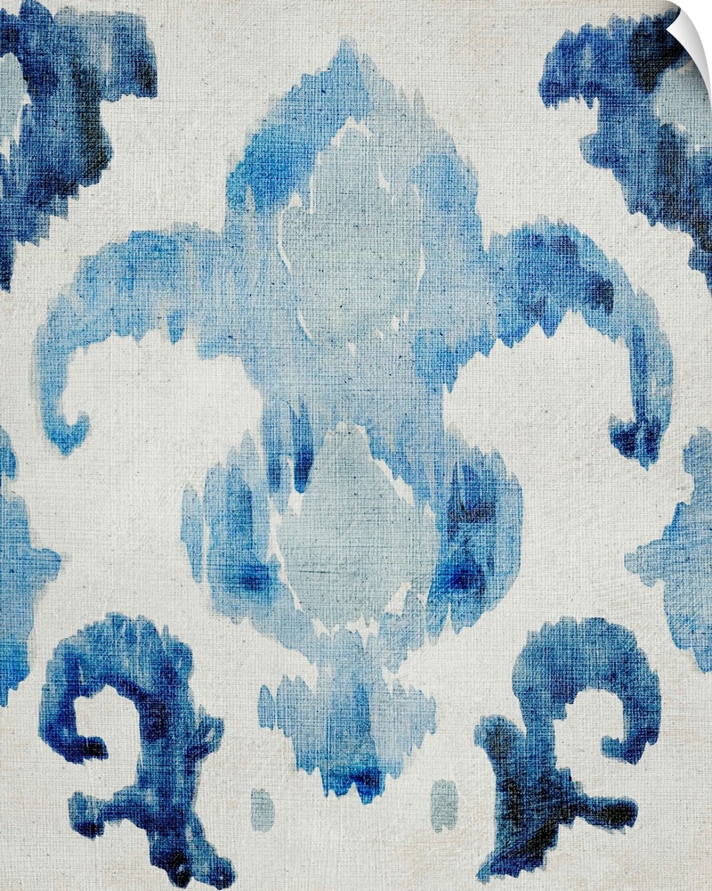 Sapphire blue bohemian ikat pattern in watercolor.