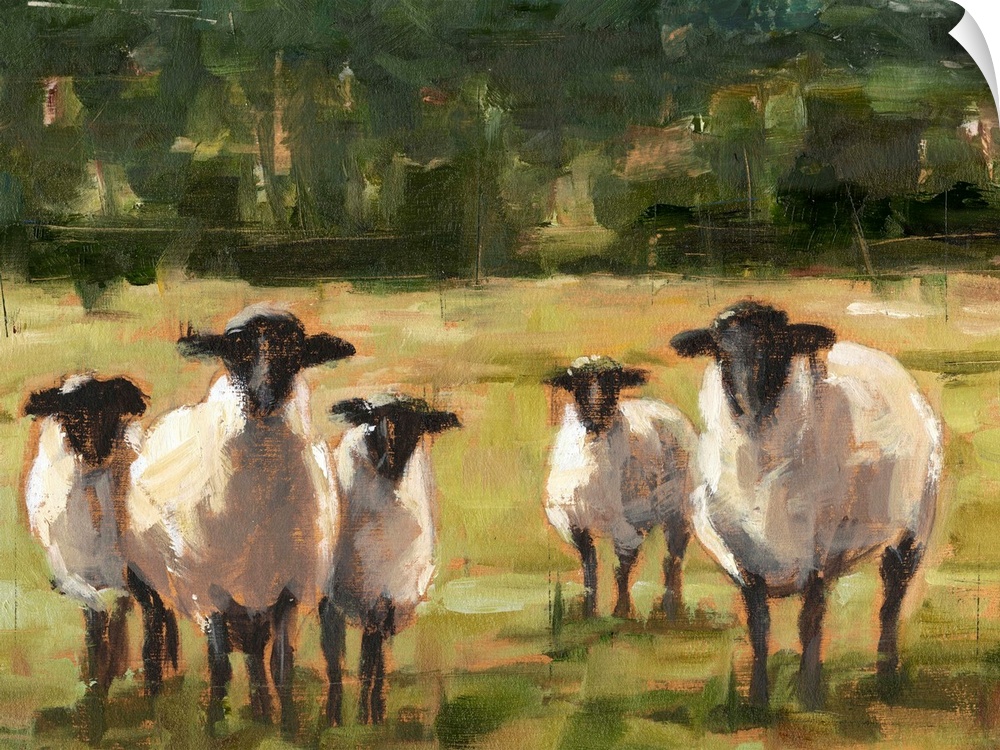Contemporary painting of sheep in a field.