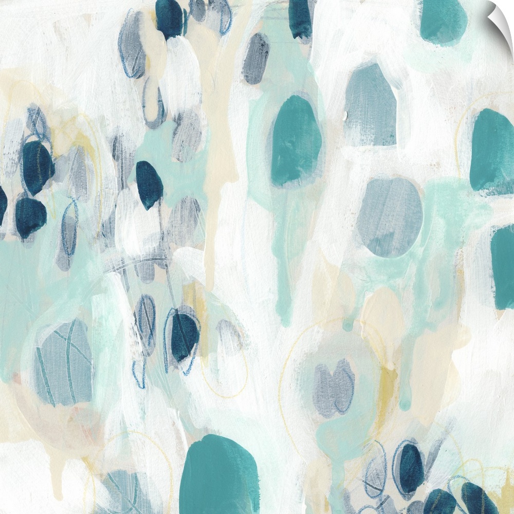 Contemporary artwork featuring ellipses in shades of blue over an energetic background.