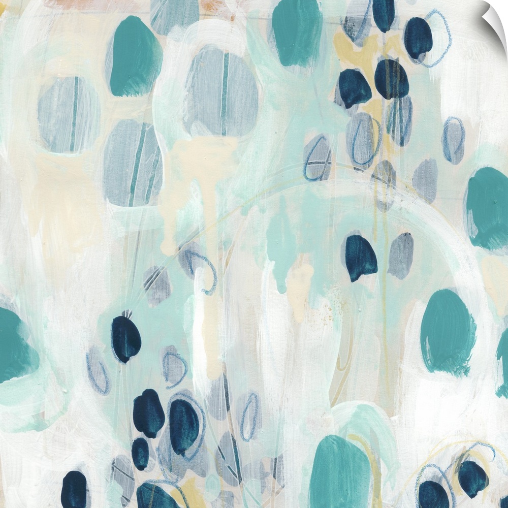 Contemporary artwork featuring ellipses in shades of blue over an energetic background.