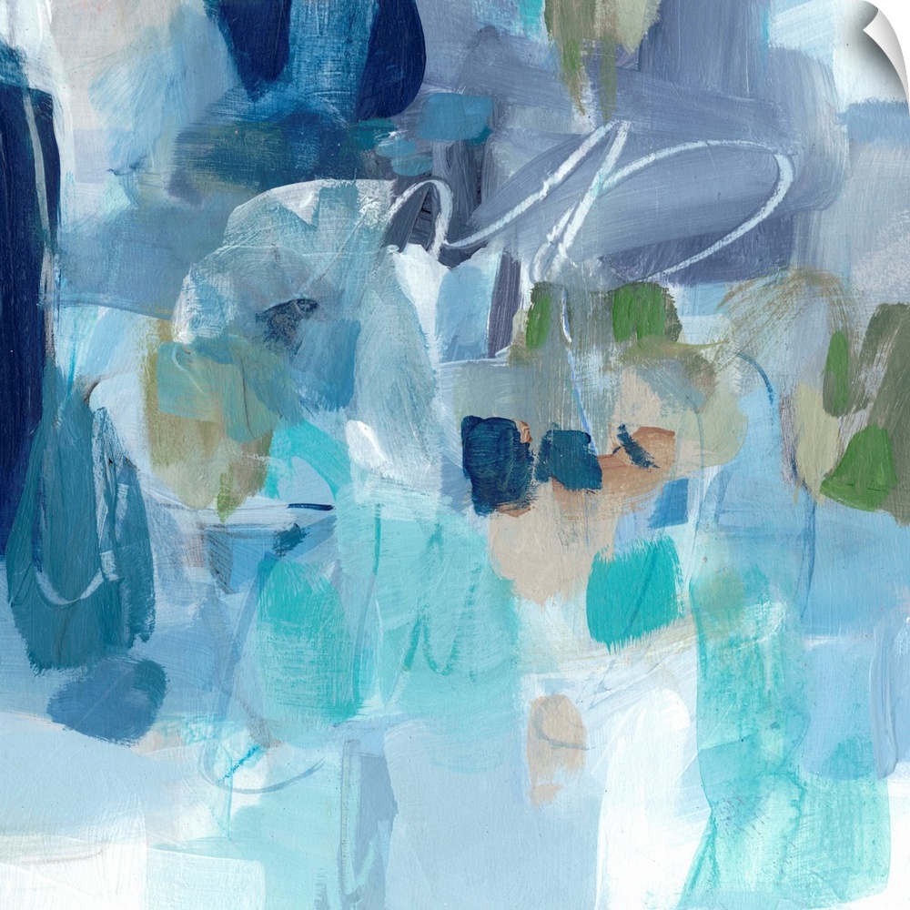 Contemporary abstract painting using blue tones.