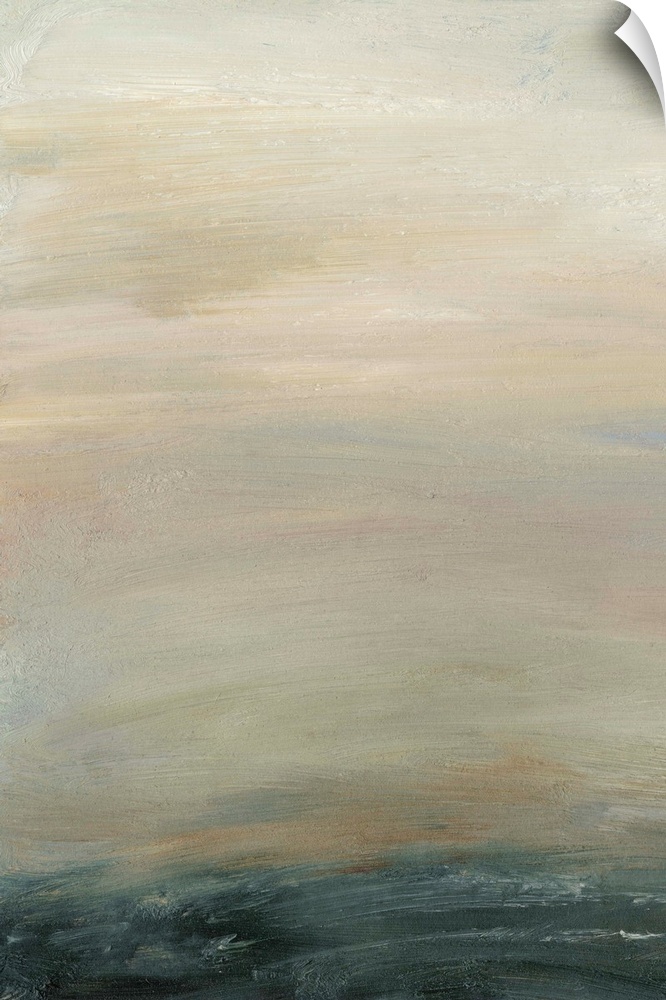 Contemporary landscape painting in soft, muted shades of tan and indigo.