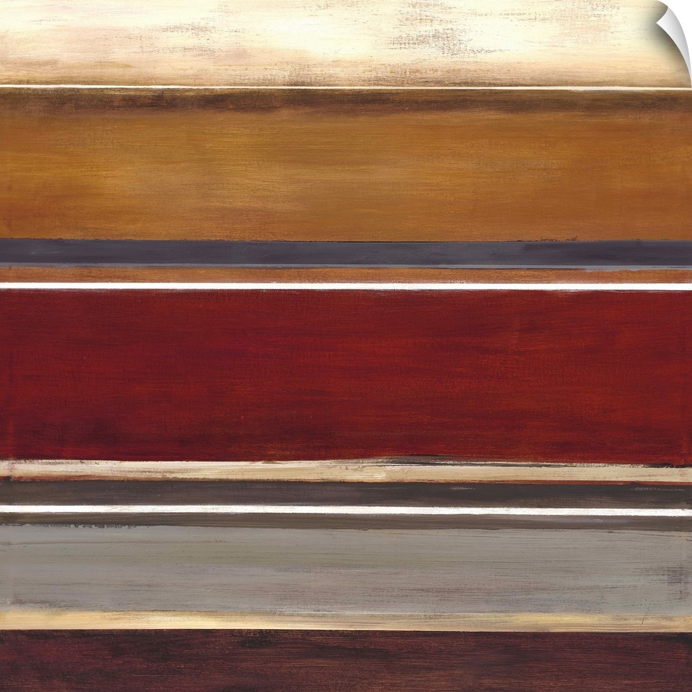 Contemporary earthy toned abstract painting of horizontal stripes in different widths.